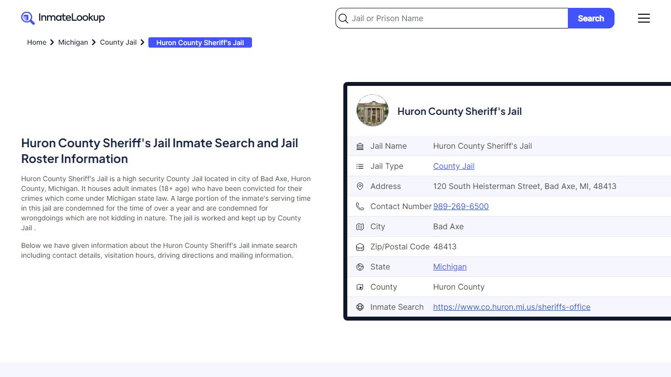 Huron County Sheriff's Jail (MI) Inmate Search Michigan - Inmate Lookup